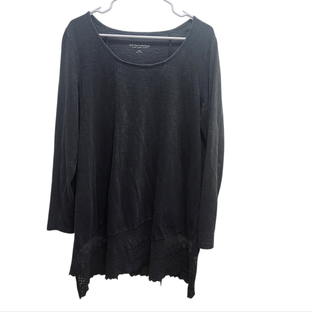 Soft Surroundings Vintage Black Mineral Washed Tunic Linley Lace Hem Size L